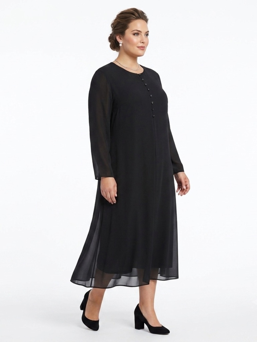 Evan Picone black semi formal plus 22W chiffon lined long sleeves evening NWT
